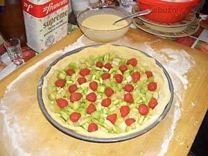 Koláč s rebarborou a sušenými jahodami - Tarte a la rhubarbe & aux fraises s